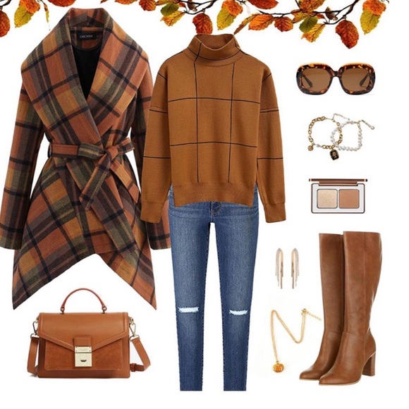 Stylish Plaid Belted Women's Blazer Jacket Coat Small Medium EUC Wool Blend - Picture 10 of 10